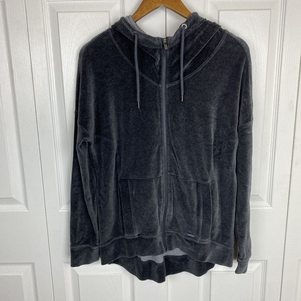 Athleta Charcoal Gray Velour Zip-Up Hoodie